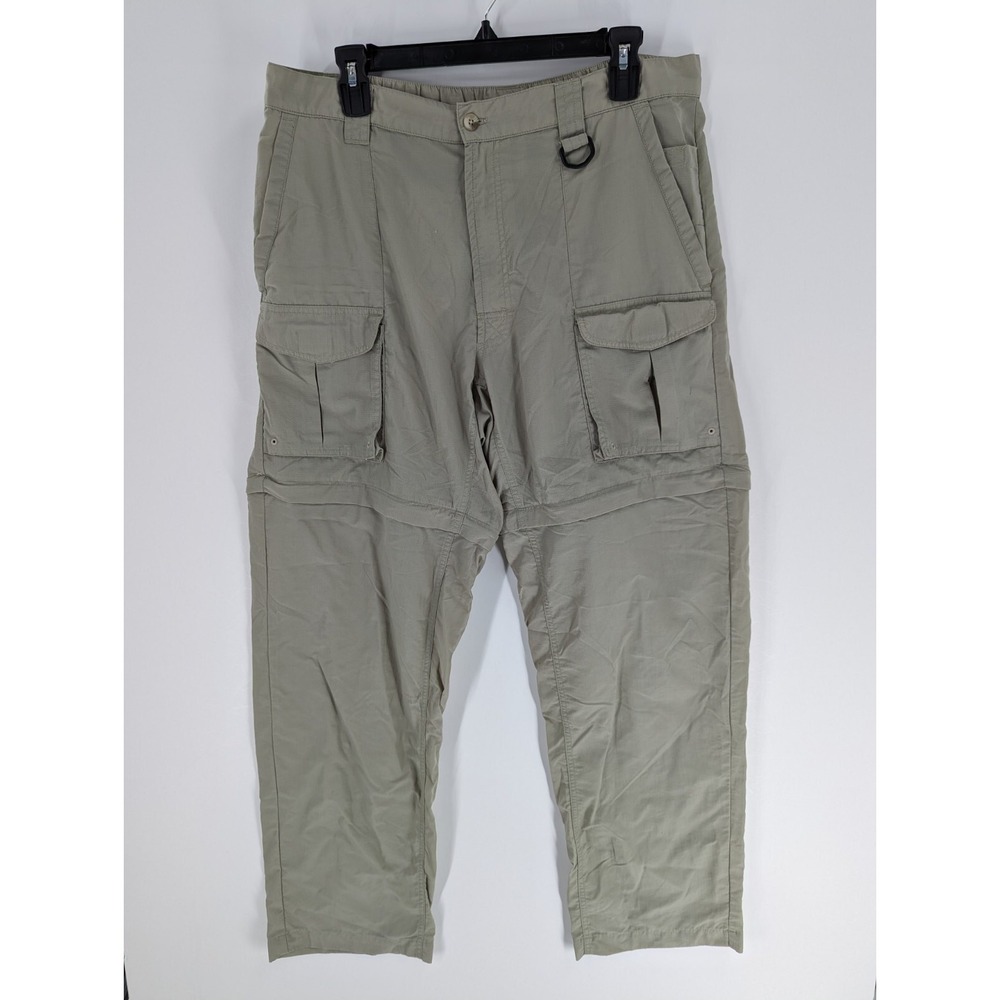 Columbia PFG Men's Ripstop Khaki Nylon Convertible Fishing Hiking Pants, Medium